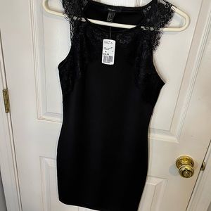 Forever 21 Black Bodycon Dress With Black Lace Sleeves
